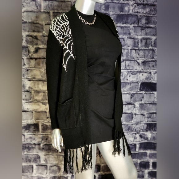 RARE! Spider Web Black Cardigan Sweater from Too Fast - Picture 2 of 13